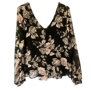 BOGO SALE Forever 21 Womens Black Floral Long Sleeve Casual Blouse